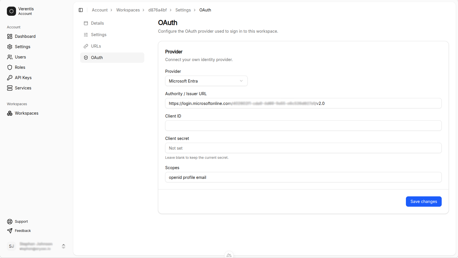 Authority / Issuer URL field with the login.microsoftonline.com address