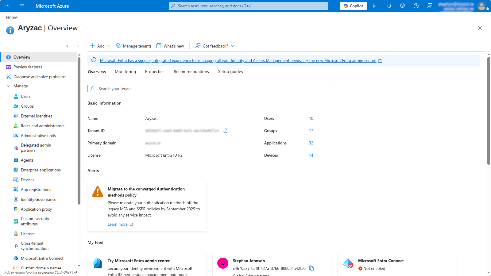 Azure portal with Microsoft Entra ID open